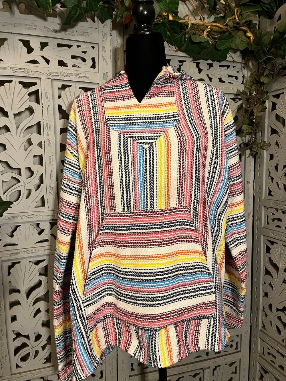 RON JON EARTH RAGS STYLE COTTON BLEND MULTICOLOR PINSTRIPES HOODIE JACKET